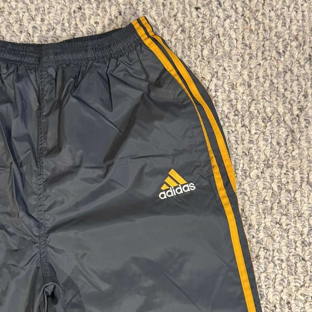 VINTAGE ADIDAS 3 Striped Windbreaker Track Pants Grey & Yellow Orange Men's S - Picture 3 of 6
